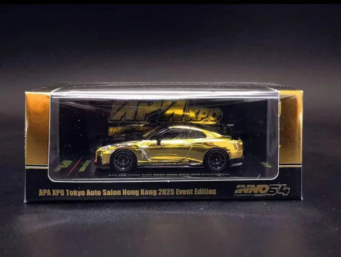 Premium scale diecast model car – GT-R (R35) Nismo Apaexpo Tokyo Auto Salon Hong Kong 2025, 1:64 Scale (Chrome Gold) Collectible