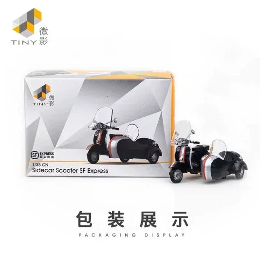Premium scale diecast model car – Scooter with Sidecar (SF Express), 1:35 Scale Collectible
