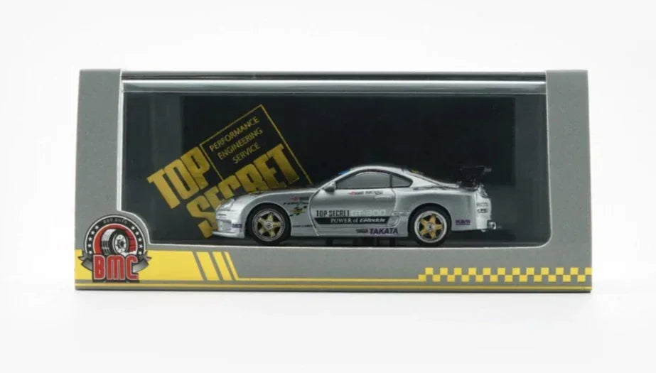 Premium scale diecast model car – Toyota Supra Top Secret JZA80 (RHD) Manila Show, 1:64 Scale (Silver) Collectible