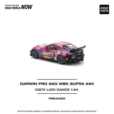 Premium scale diecast model car  – Darwin Pro 66G Wbk Supra A 90-1087X Lion Dance, 1:64 Scale (Pink) Collectible