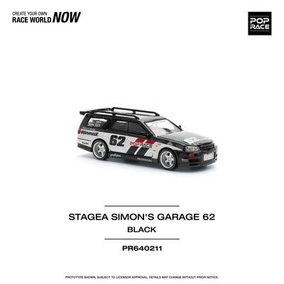 Premium scale diecast model car  – Stagea Simon's Garage 62, 1:64 Scale (Black) Collectible