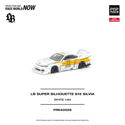 Premium scale diecast model car  – *PRE-ORDER* Lb Super Silhouette S15 Silvia (Opening Engine Hood), 1:64 Scale (White) Collectible