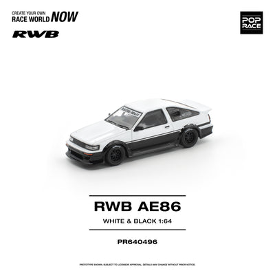 Premium scale diecast model car  – *PRE-ORDER* RWB AE86, 1:64 Scale (White Black) Collectible
