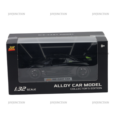 Koenigsegg Jesko Pullback Toy Car - Light, Sound with Openable Doors, 1:32 Scale (Black)