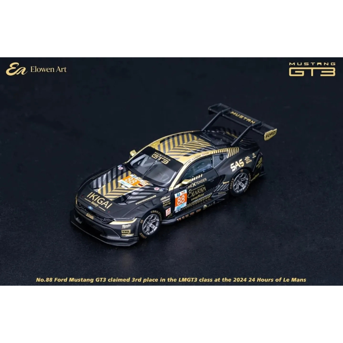 ELOWEN ART Mustang GT-3 #88 24 Hrs Lemans, 1:64 Scale (Black Gold)