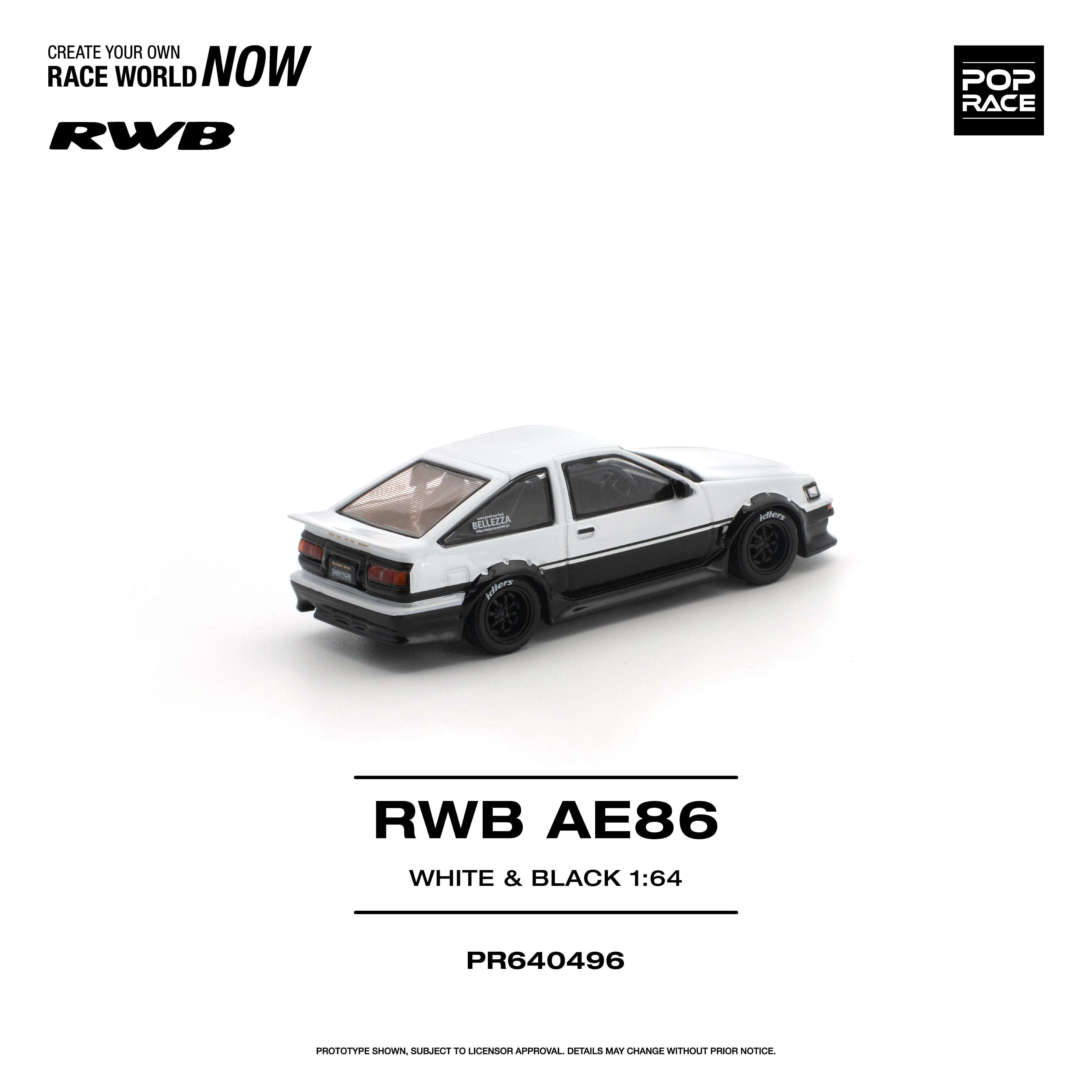 Premium scale diecast model car  – *PRE-ORDER* RWB AE86, 1:64 Scale (White Black) Collectible