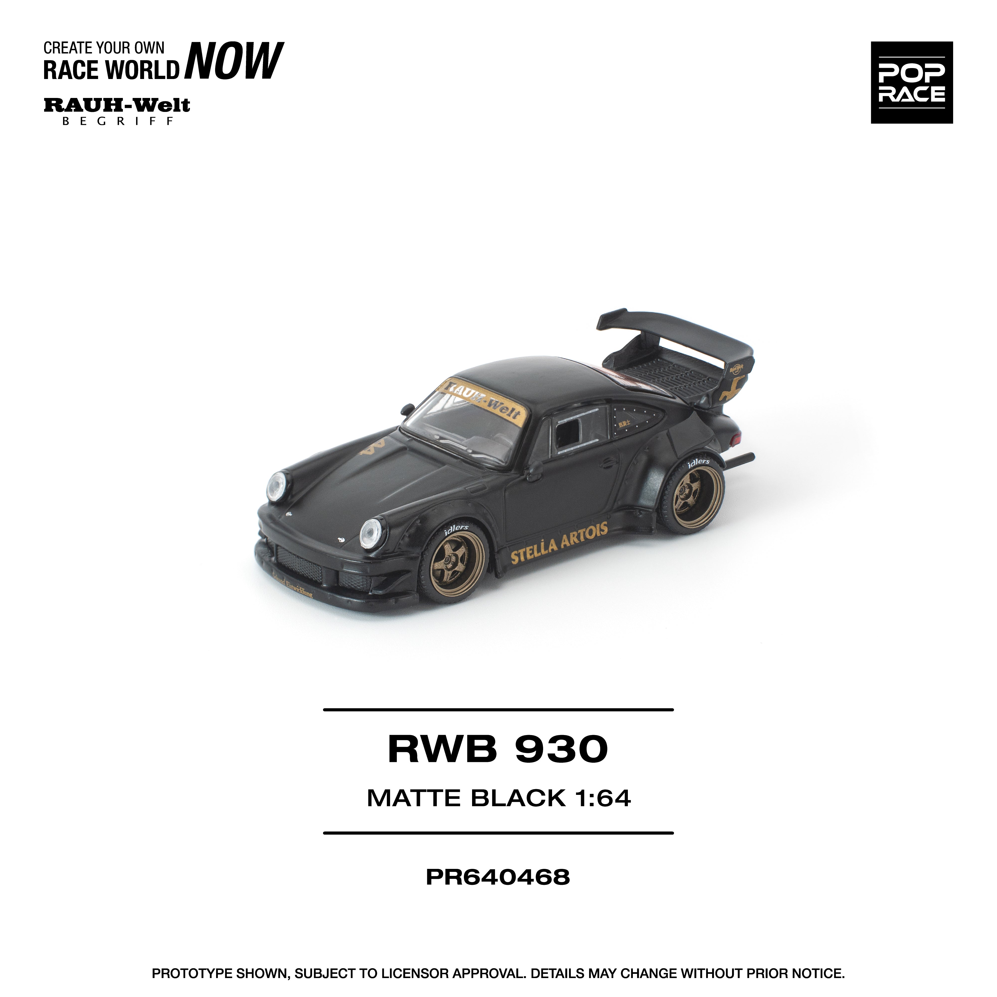 Premium scale diecast model car  – *PRE-ORDER* RWB 930 Matte Black "Stella Artois" New Tooling, 1:64 Scale Collectible
