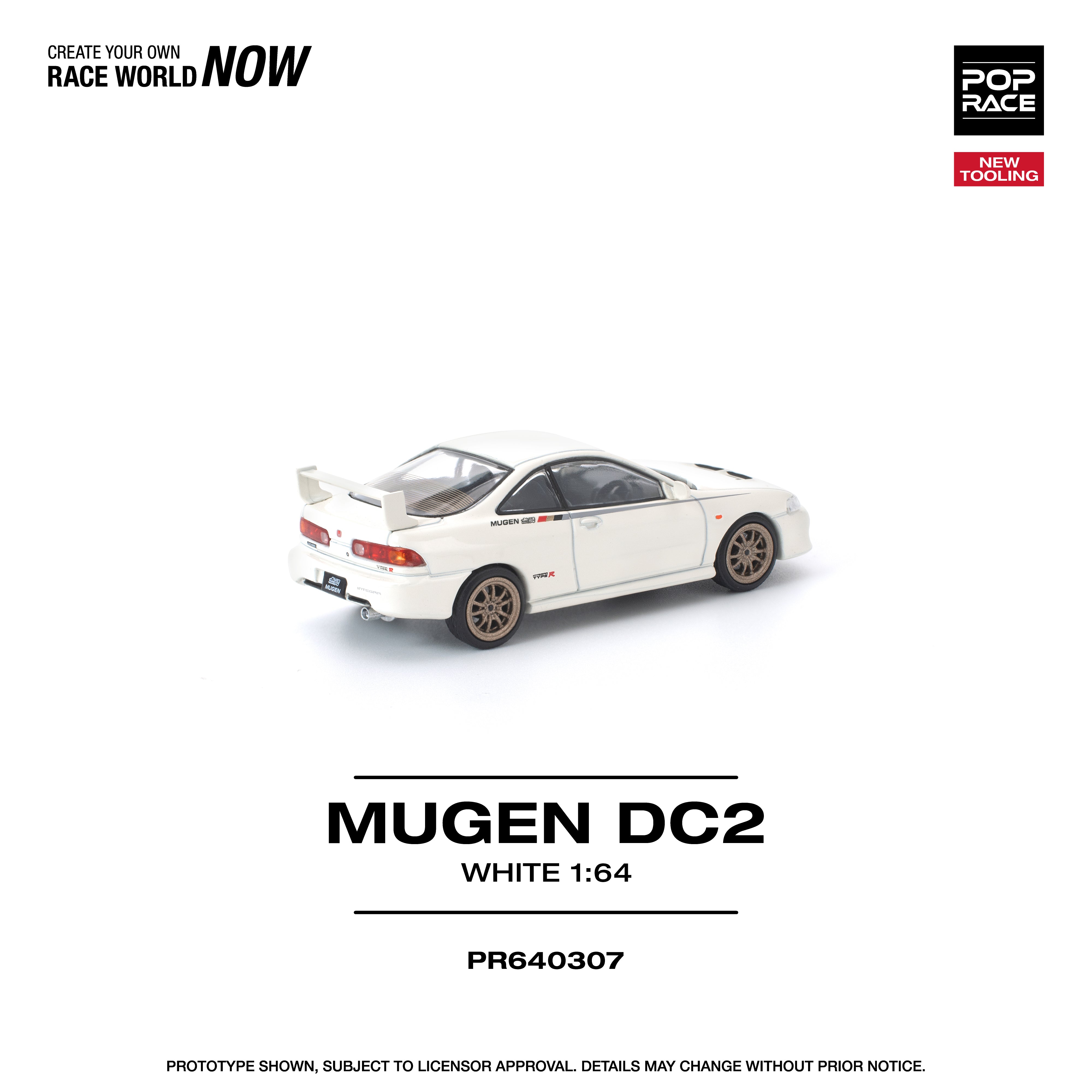 Premium scale diecast model car  – *PRE-ORDER* Mugen DC2 New Tooling, 1:64 Scale (White) Collectible