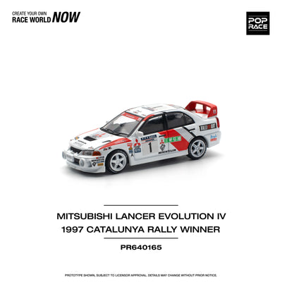 Premium scale diecast model car  – Mitsubishi Lancer Evolution IV 1997 Catalunya Rally Winner, 1:64 Scale (White) Collectible