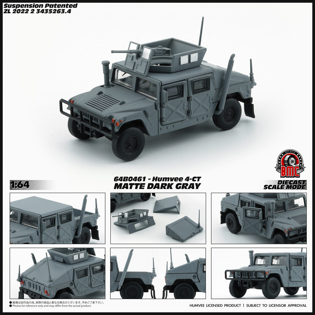 Humvee 4-CT with Stand Plate, 1:64 Scale (Matte Dark Gray)