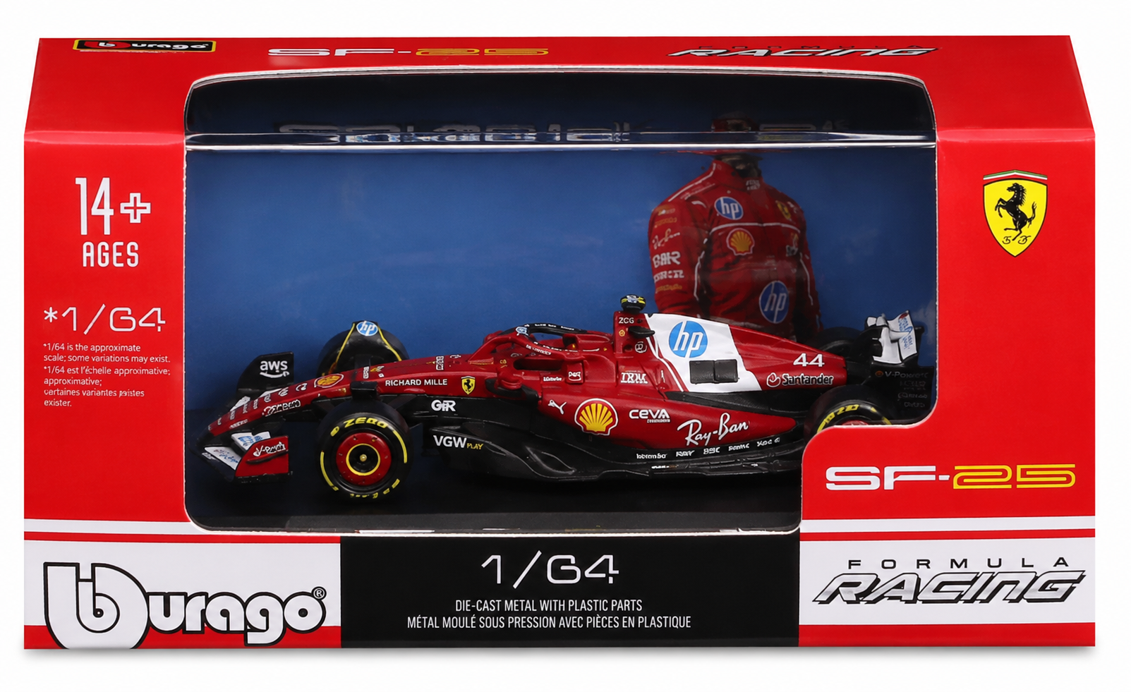 F1 Formula Racing #44 SF25 (Lewis Hamilton), 1:64 Scale (Maroon)