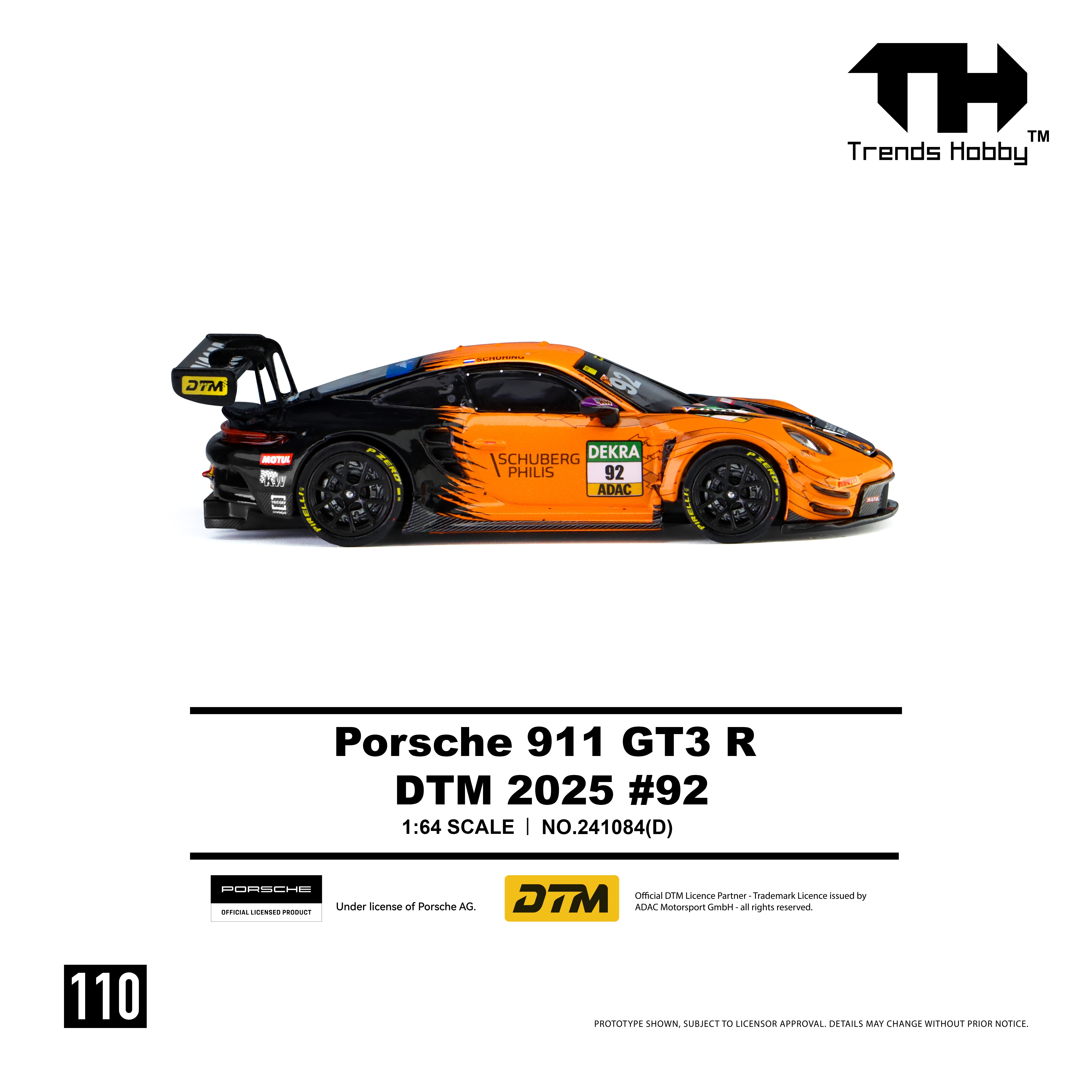 *PRE-ORDER* Porsche 911 GT3 R - DTM 2025 No.92, 1:64 Scale