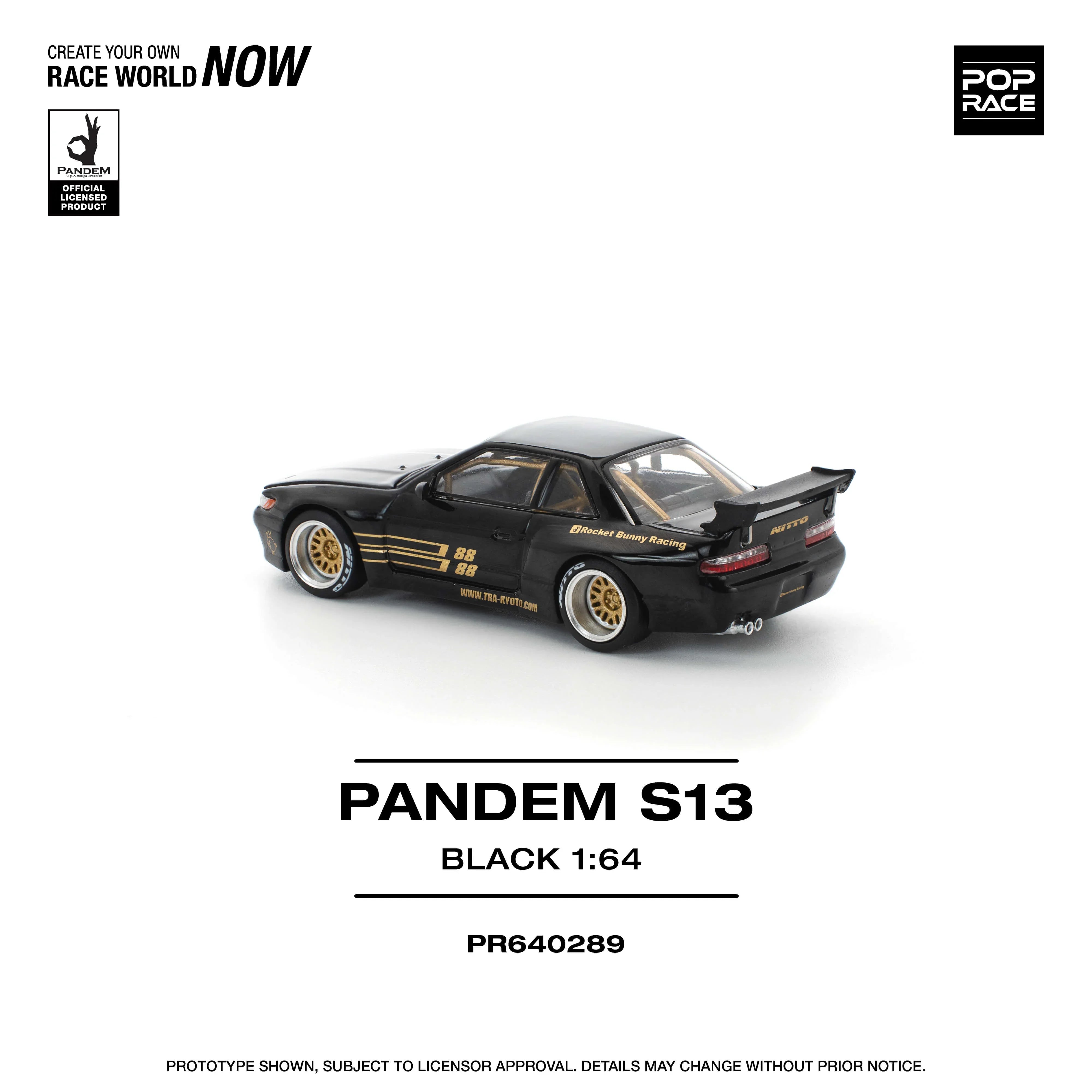 Premium scale diecast model car  – Pandem S13, 1:64 Scale (Black) Collectible