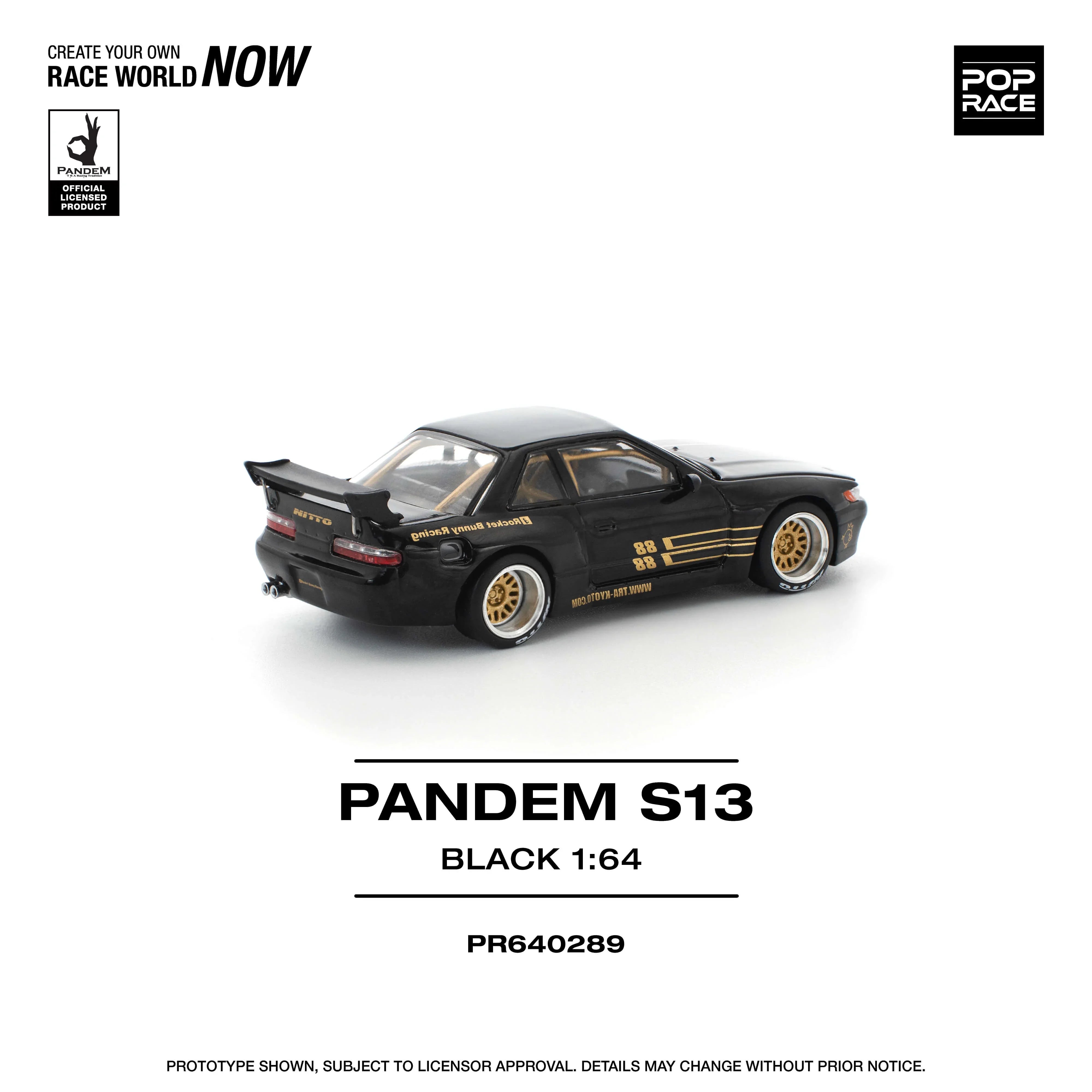 Premium scale diecast model car  – Pandem S13, 1:64 Scale (Black) Collectible