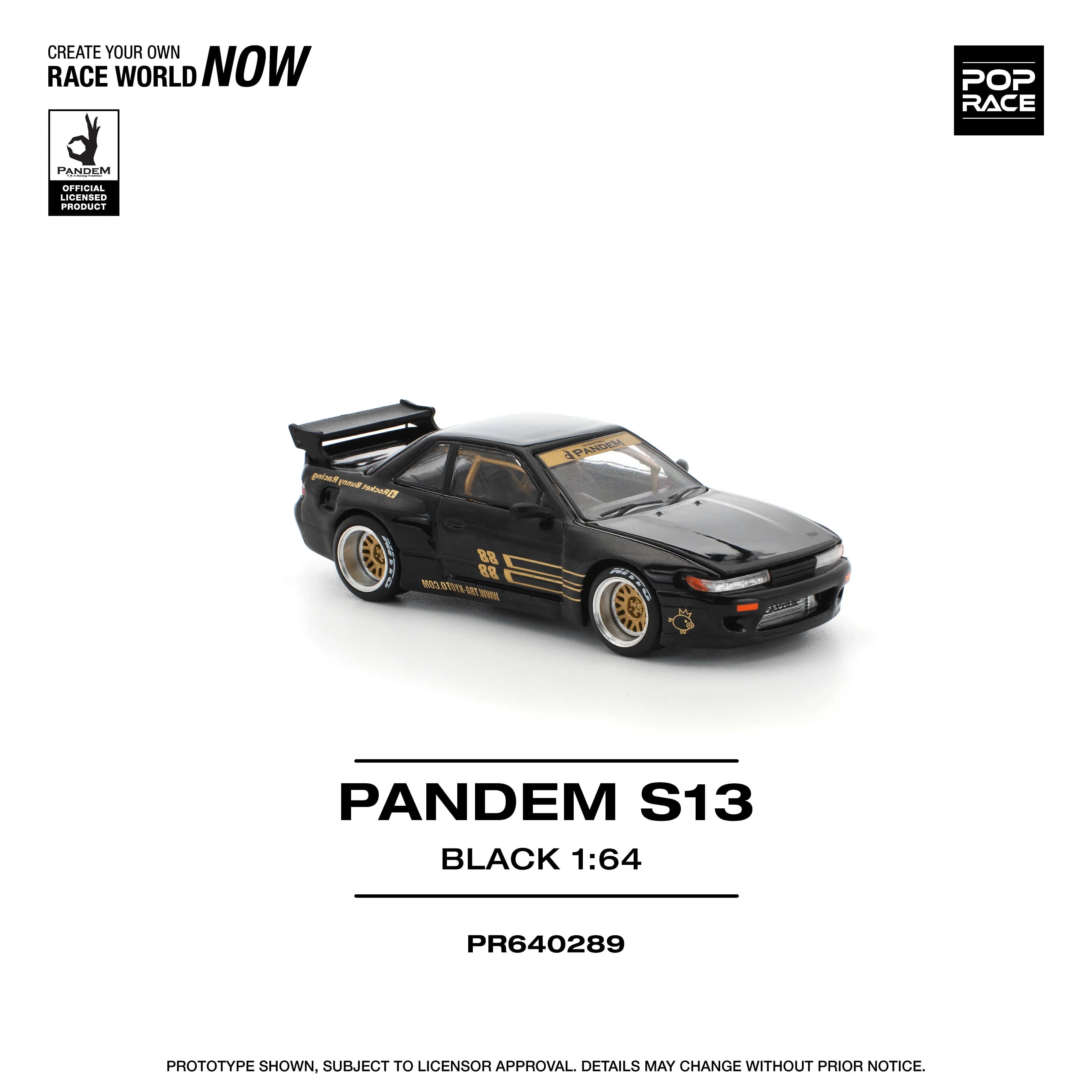 Premium scale diecast model car  – Pandem S13, 1:64 Scale (Black) Collectible