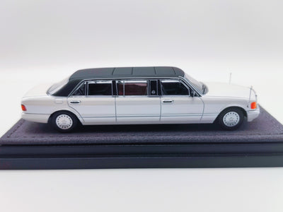 Premium scale diecast model car  – *HEC 2026* Mercedes S-Class W126 44" Limosine Trasco 1000SEL, 1:64 Scale (White) Collectible