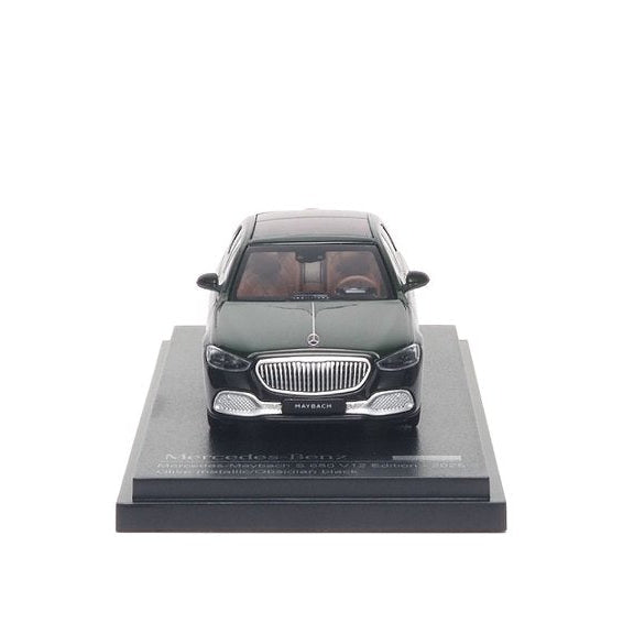 Premium scale diecast model car  – Mercedes-Benz Maybach S 680 V12 Edition - 2025, 1:64 Scale (Olive Metallic / Obsidian Black) Collectible