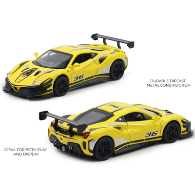 Ferrari 488 Track Version - Light, Sound with Openable Doors, 1:32 Scale (Yellow)