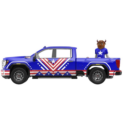 *PRE-ORDER*  GMC Sierra 3500 HD Pickup Truck Blue with American Soccer Graphics with Bison Figure 2022, 1:64 Scale