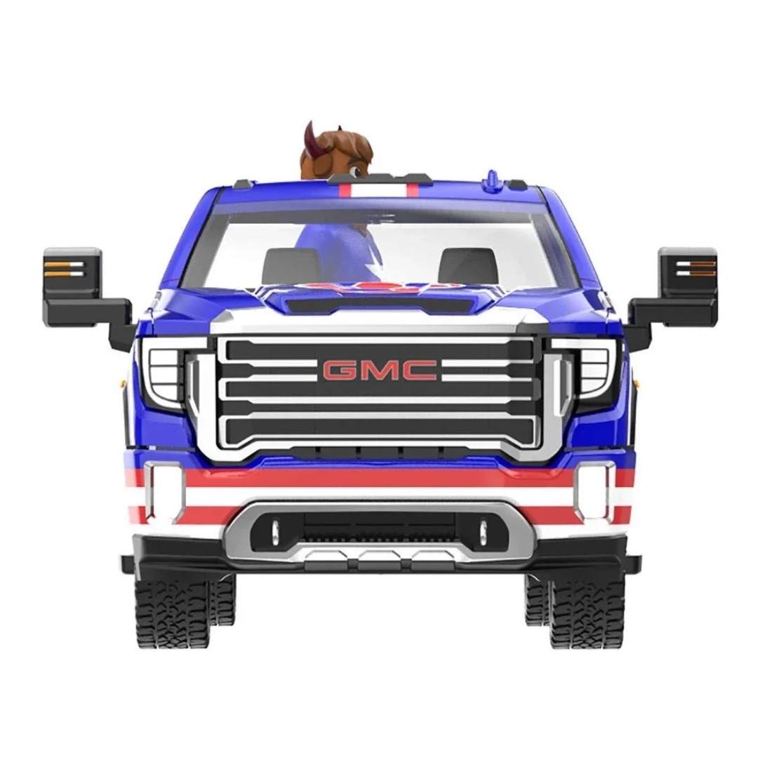 *PRE-ORDER*  GMC Sierra 3500 HD Pickup Truck Blue with American Soccer Graphics with Bison Figure 2022, 1:64 Scale