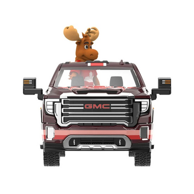 *PRE-ORDER*  GMC Sierra 3500 HD Pickup Truck Dark Red with Canadian Soccer Graphics with Moose Figure 2022, 1:64 Scale