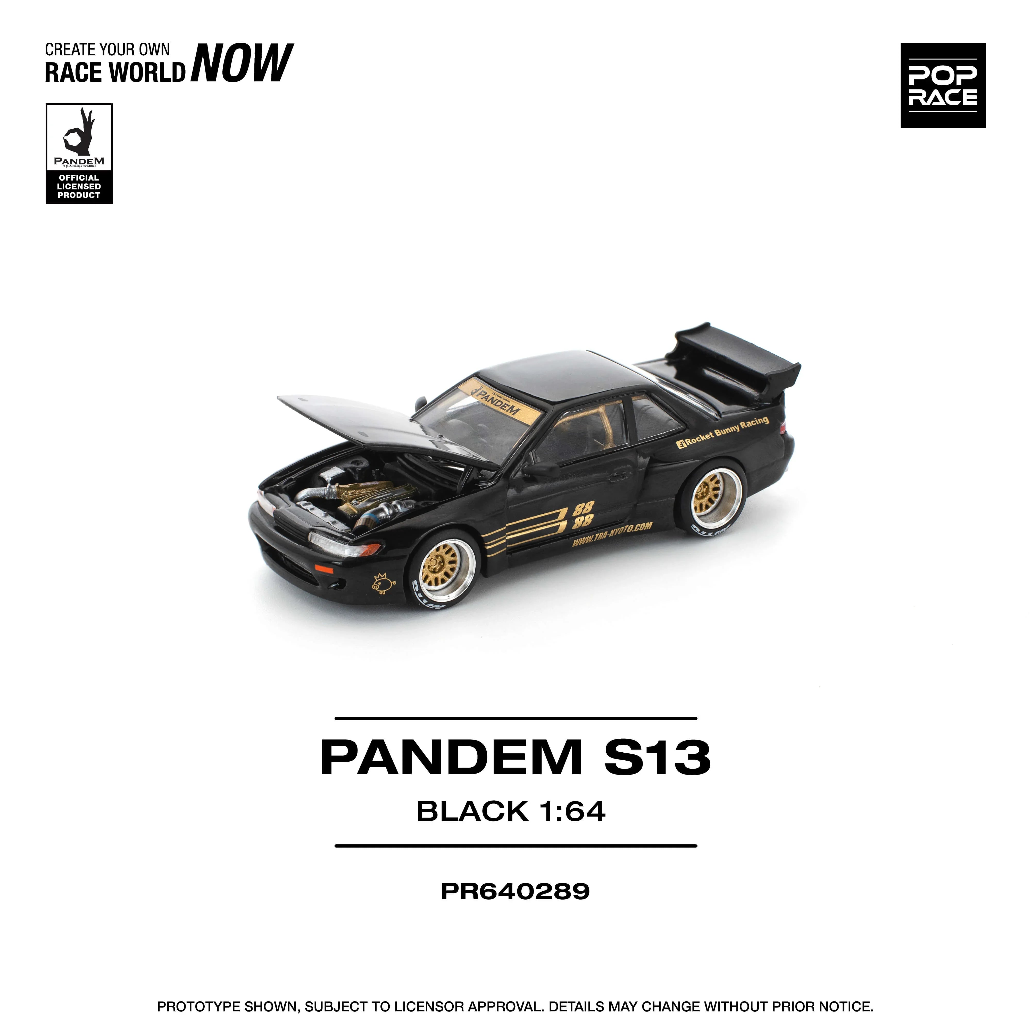 Premium scale diecast model car  – Pandem S13, 1:64 Scale (Black) Collectible