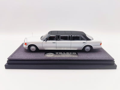 Premium scale diecast model car  – *HEC 2026* Mercedes S-Class W126 44" Limosine Trasco 1000SEL, 1:64 Scale (White) Collectible