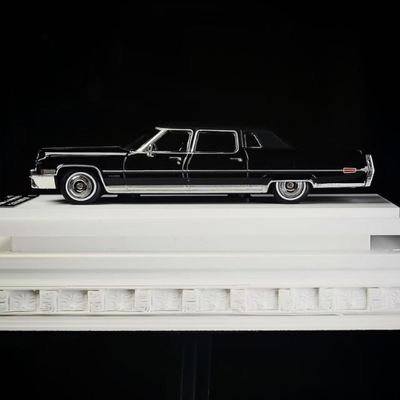 Premium scale diecast model car  – *HEC 2026* Cadillac Fleetwood 75, 1:64 Scale (Black) Collectible