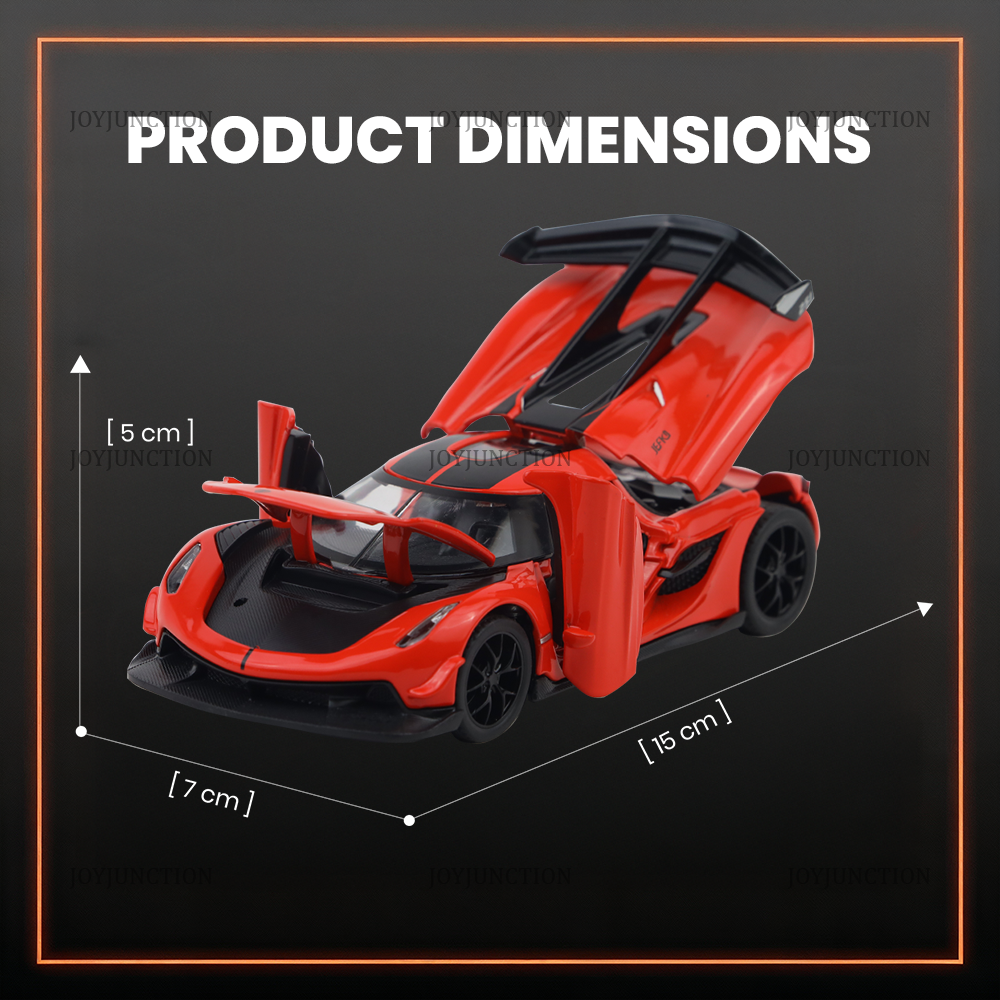 Koenigsegg Jesko Pullback Toy Car - Light, Sound with Openable Doors, 1:32 Scale (Red)
