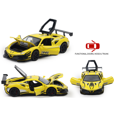 Ferrari 488 Track Version - Light, Sound with Openable Doors, 1:32 Scale (Yellow)
