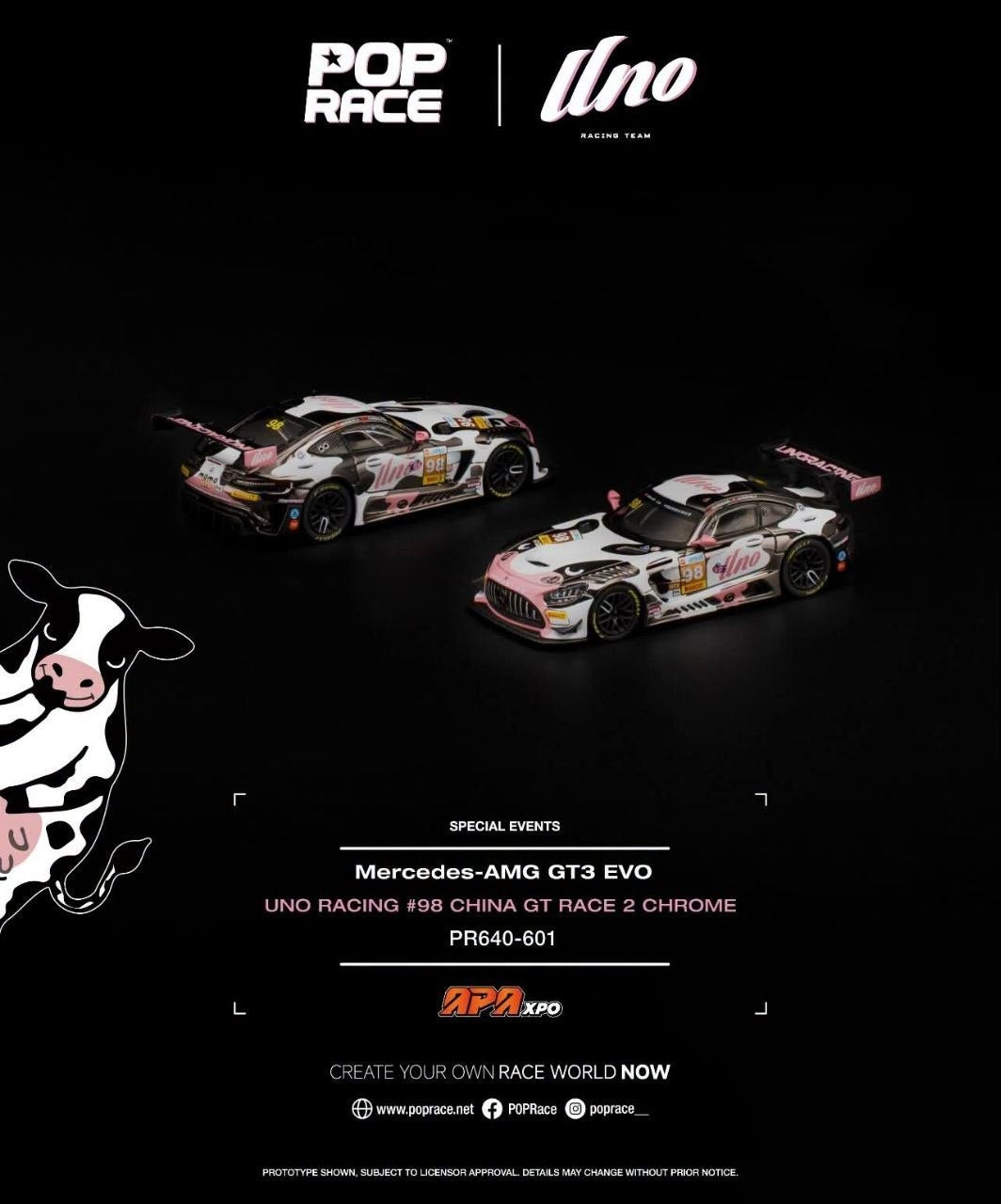 *APAXPO 2026* Mercedes Benz GT3 EVO UNO Racing #98 "MOMO" China GT Race 2 Chrome (Limited to 1999units), 1:64 Scale