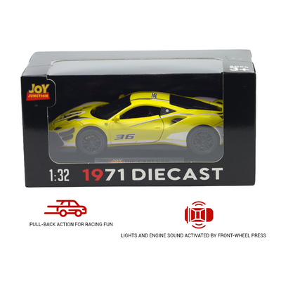 Ferrari 488 Track Version - Light, Sound with Openable Doors, 1:32 Scale (Yellow)