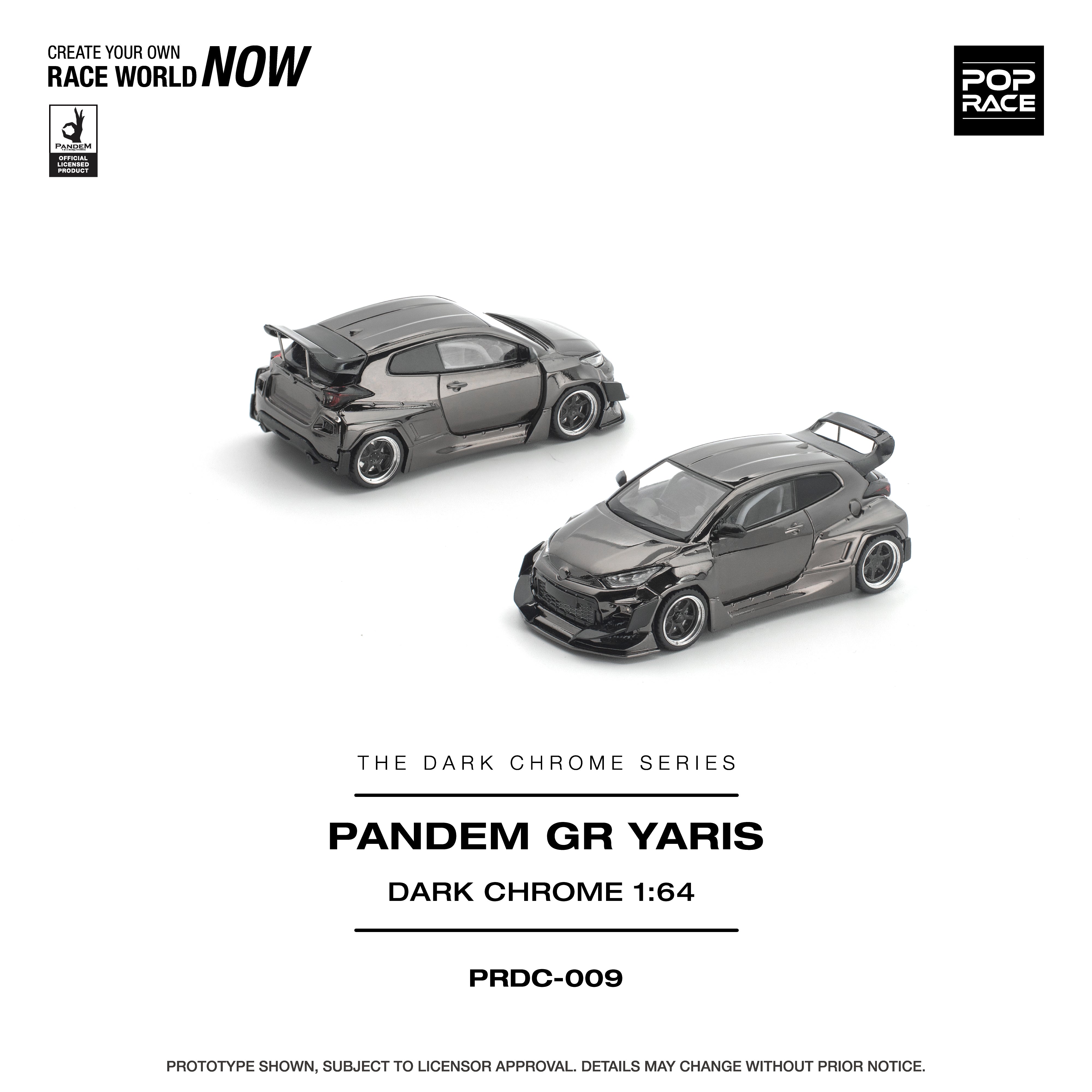 Premium scale diecast model car  – *PRE-ORDER* Pandem GR Yaris, 1:64 Scale (Dark Chrome) Collectible