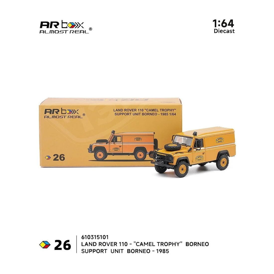 Premium scale diecast model car  – *PRE-ORDER* Land Rover 110 "Camel Trophy" Support Unit Borneo-1985, 1:64 Scale Collectible
