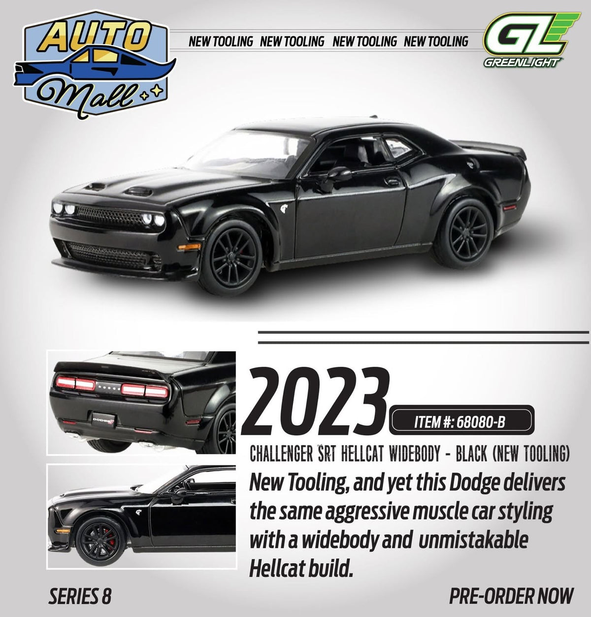 Auto Mall Series 8 - 2023 Challenger SRT Hellcat Widebody, 1:64 Scale (Black)