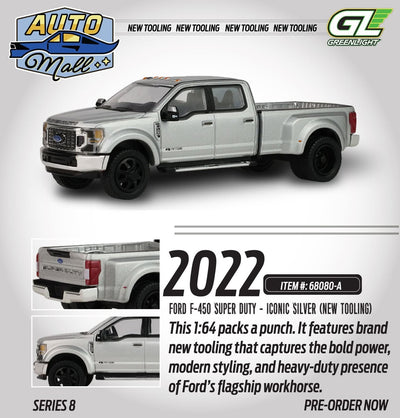 Auto Mall Series 8 - 2022 Ford F-450 Super Duty, 1:64 Scale (Iconic Silver)