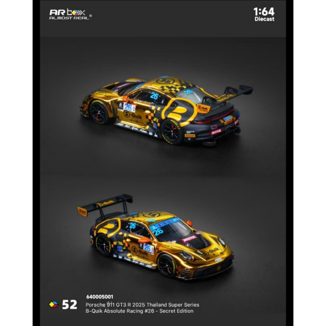 *TDE 2026* Porsche 911 GT3 R 2025 Thailand Super Series B-Quik Absolute Racing #26 Livery (Chance of Chase Car), 1:64 Scale