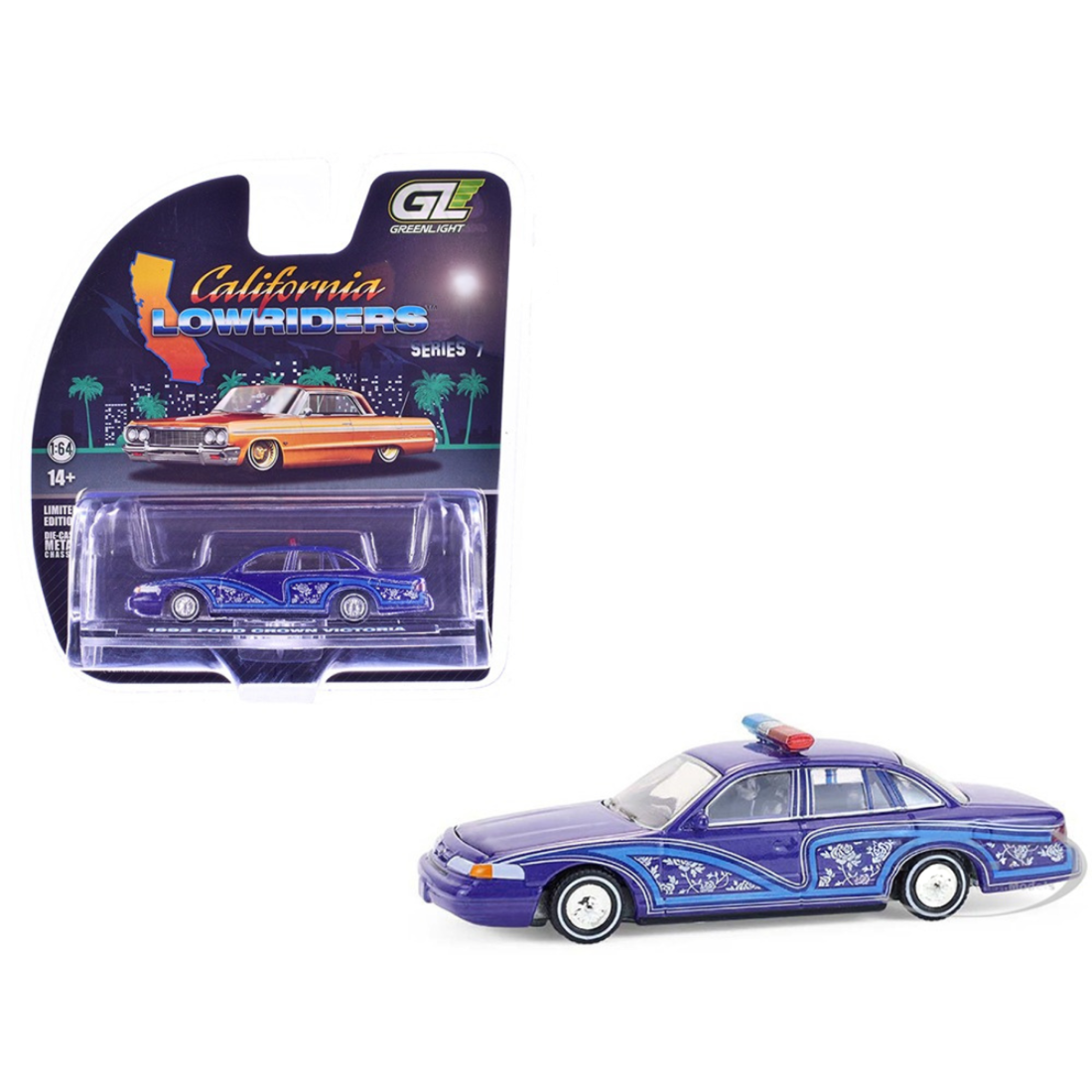 *PRE-ORDER* Ford Crown Victoria Lowrider Blue with Graphics and Lightbar 1992, 1:64 Scale