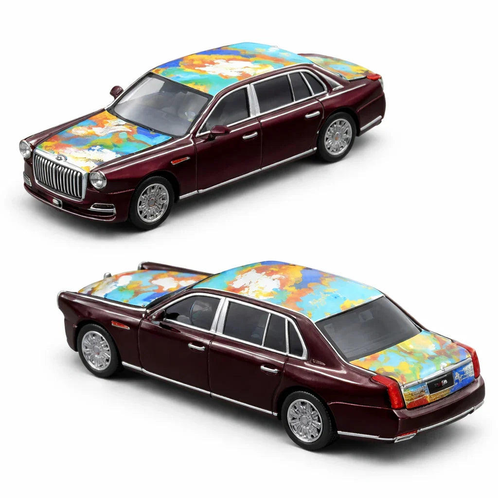 Premium scale diecast model car  – Hongqi Guoli Art Car Edition 2025, 1:64 Scale (Wine Red) Collectible
