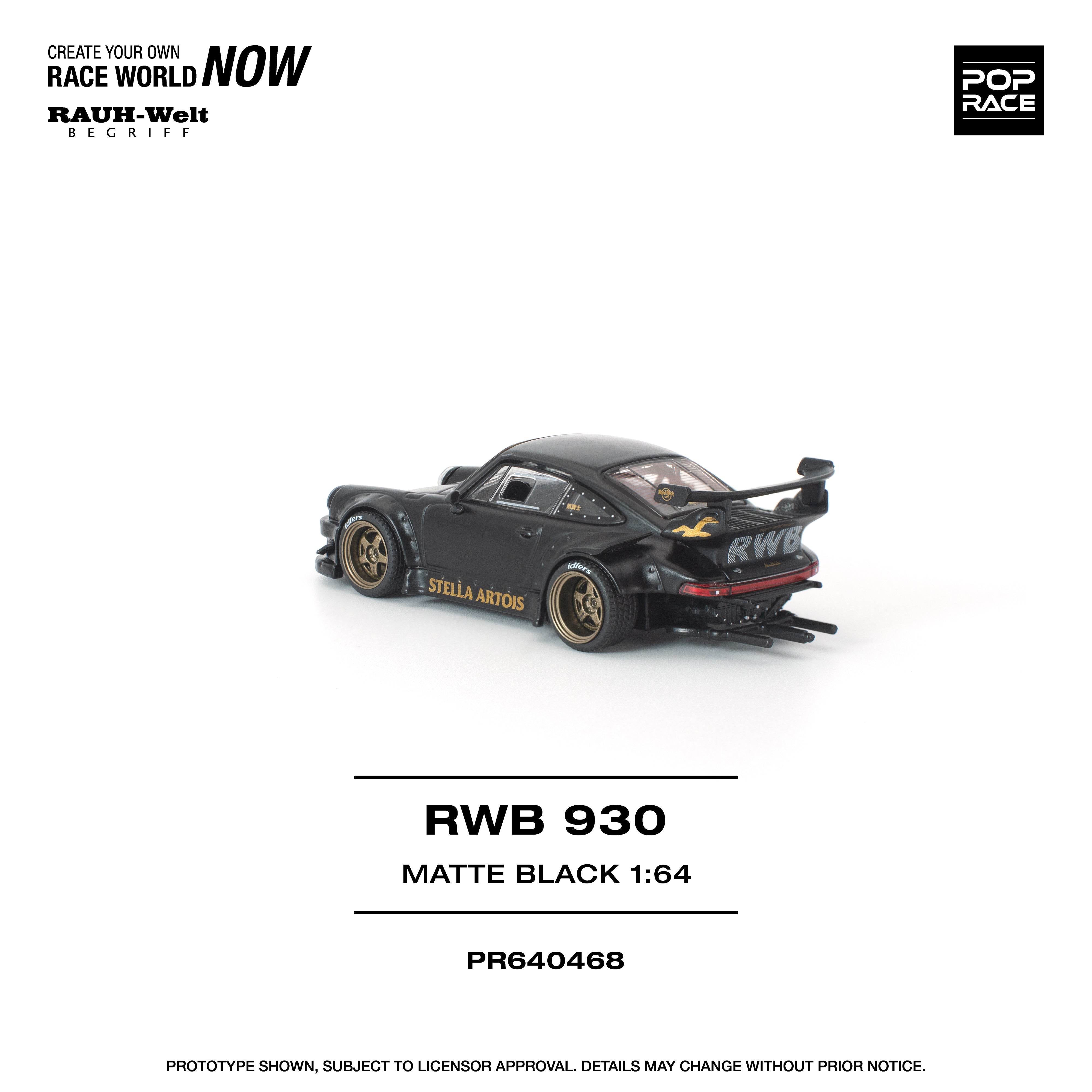 Premium scale diecast model car  – *PRE-ORDER* RWB 930 Matte Black "Stella Artois" New Tooling, 1:64 Scale Collectible