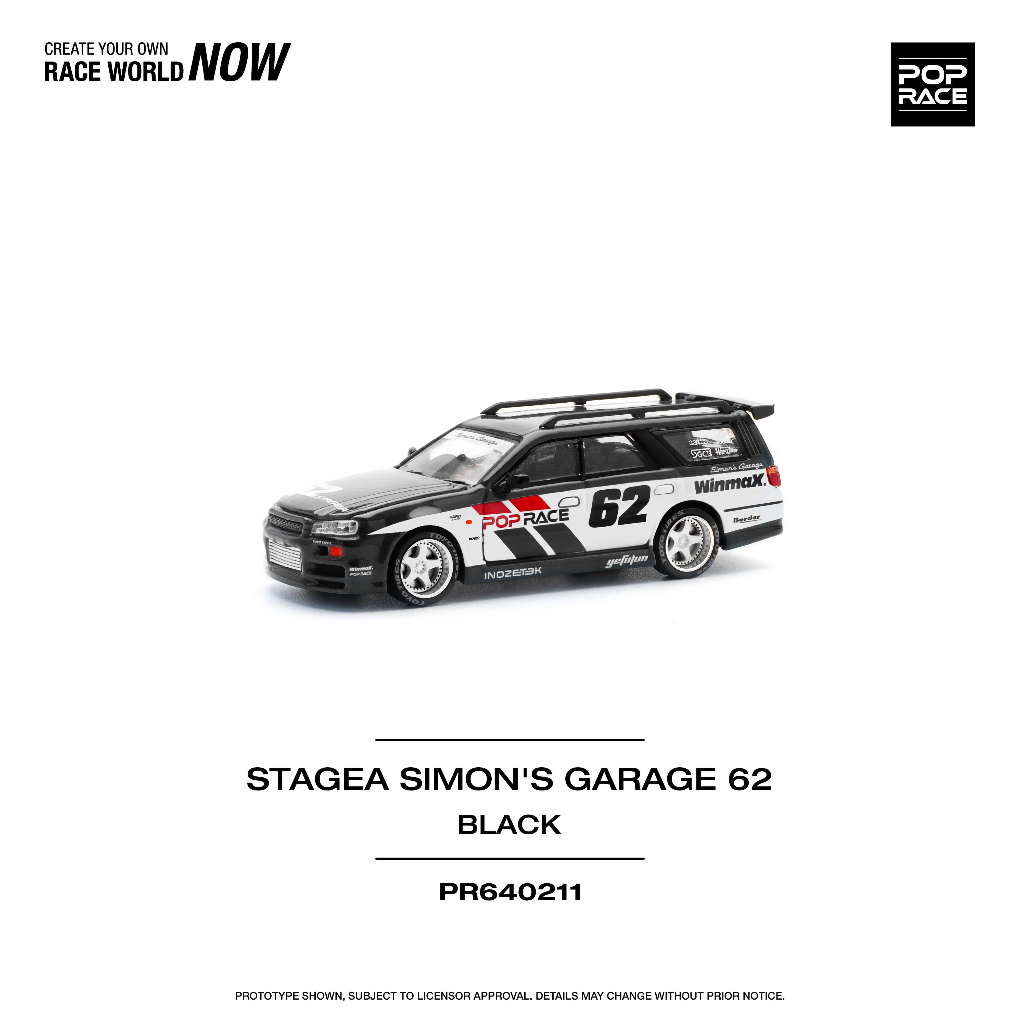 Premium scale diecast model car  – Stagea Simon's Garage 62, 1:64 Scale (Black) Collectible