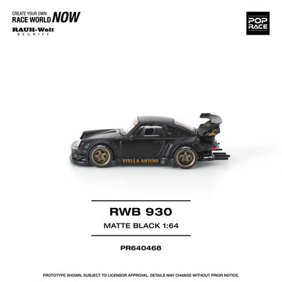 Premium scale diecast model car  – *PRE-ORDER* RWB 930 Matte Black "Stella Artois" New Tooling, 1:64 Scale Collectible