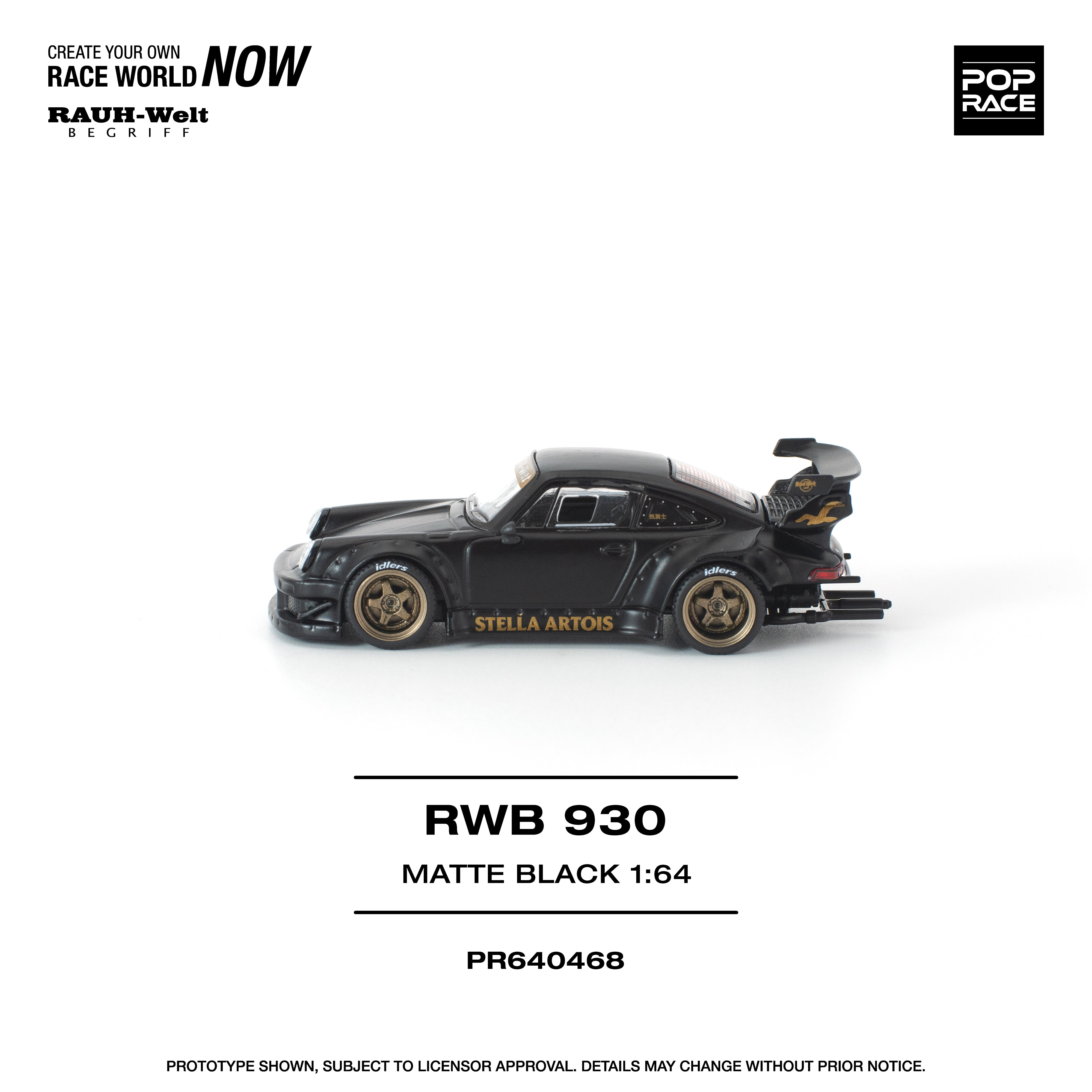 Premium scale diecast model car  – *PRE-ORDER* RWB 930 Matte Black "Stella Artois" New Tooling, 1:64 Scale Collectible