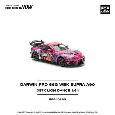 Premium scale diecast model car  – Darwin Pro 66G Wbk Supra A 90-1087X Lion Dance, 1:64 Scale (Pink) Collectible