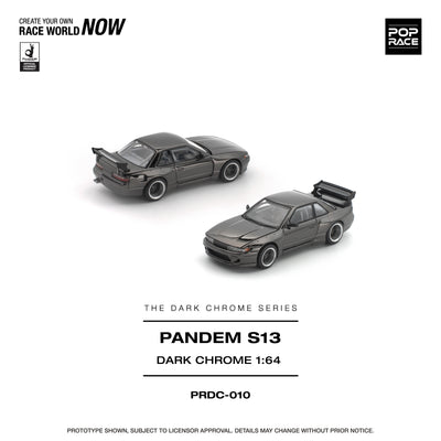 Premium scale diecast model car  – *PRE-ORDER* Pandem S13, 1:64 Scale (Dark Chrome) Collectible