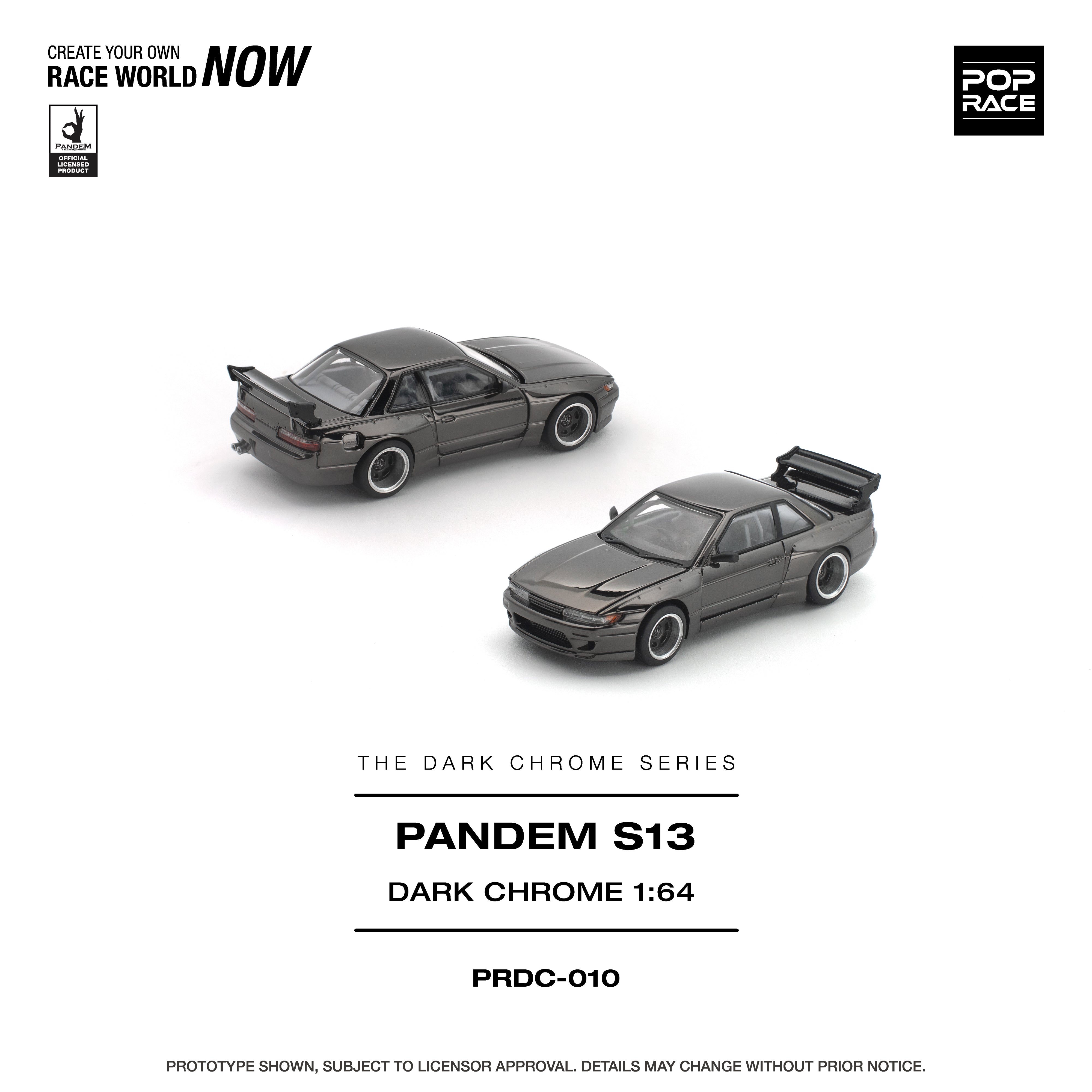 Premium scale diecast model car  – *PRE-ORDER* Pandem S13, 1:64 Scale (Dark Chrome) Collectible
