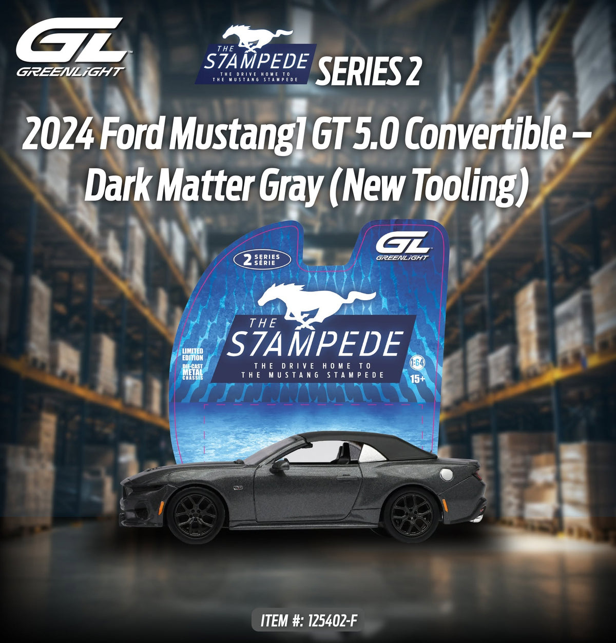 The Mustang Stampede Series 2 - 2024 Ford Mustang1 GT 5.0 Convertible, 1:64 Scale (Dark Matter Gray)