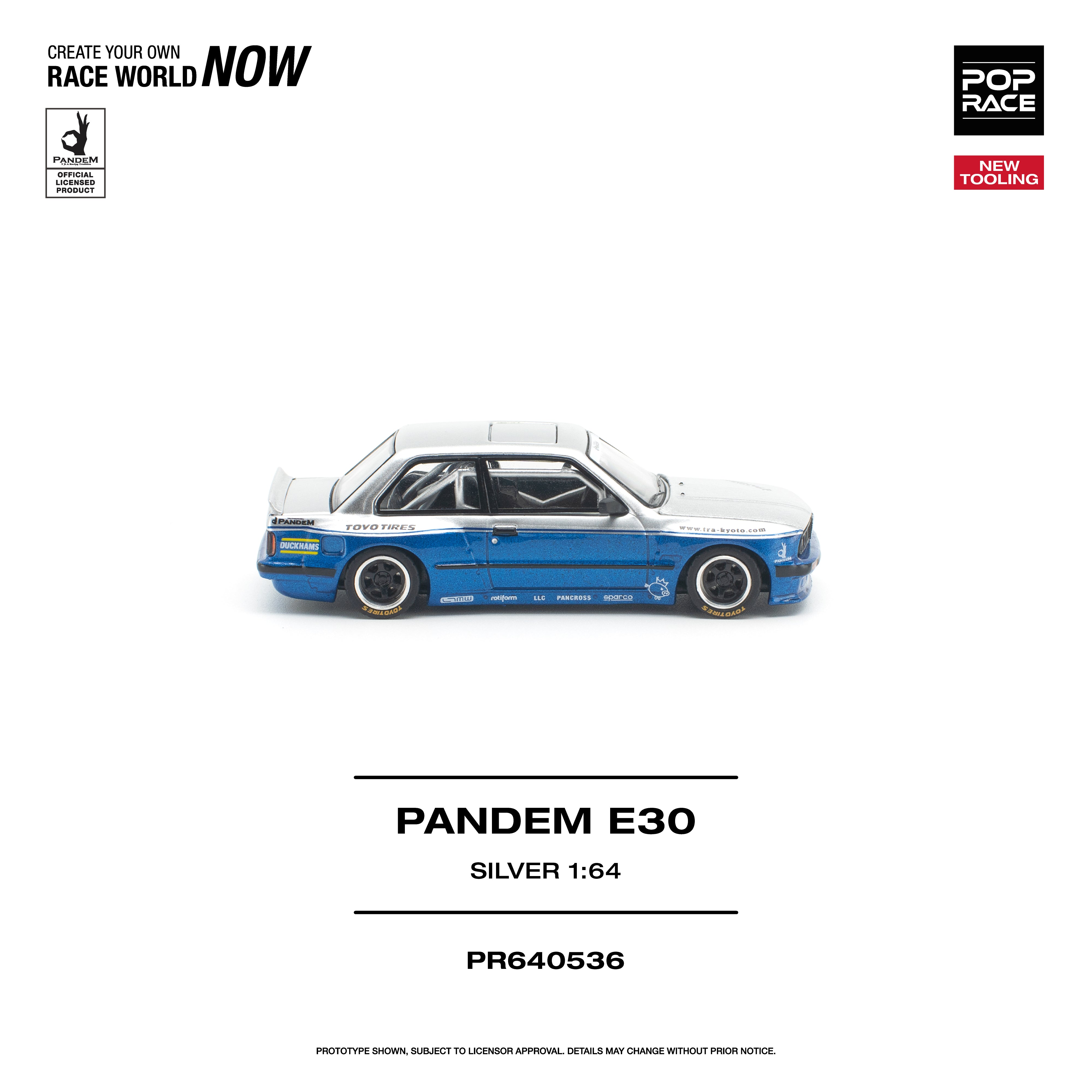 Premium scale diecast model car  – *PRE-ORDER* Pandem E30 Opening Engine Hood, 1:64 Scale (Silver) Collectible