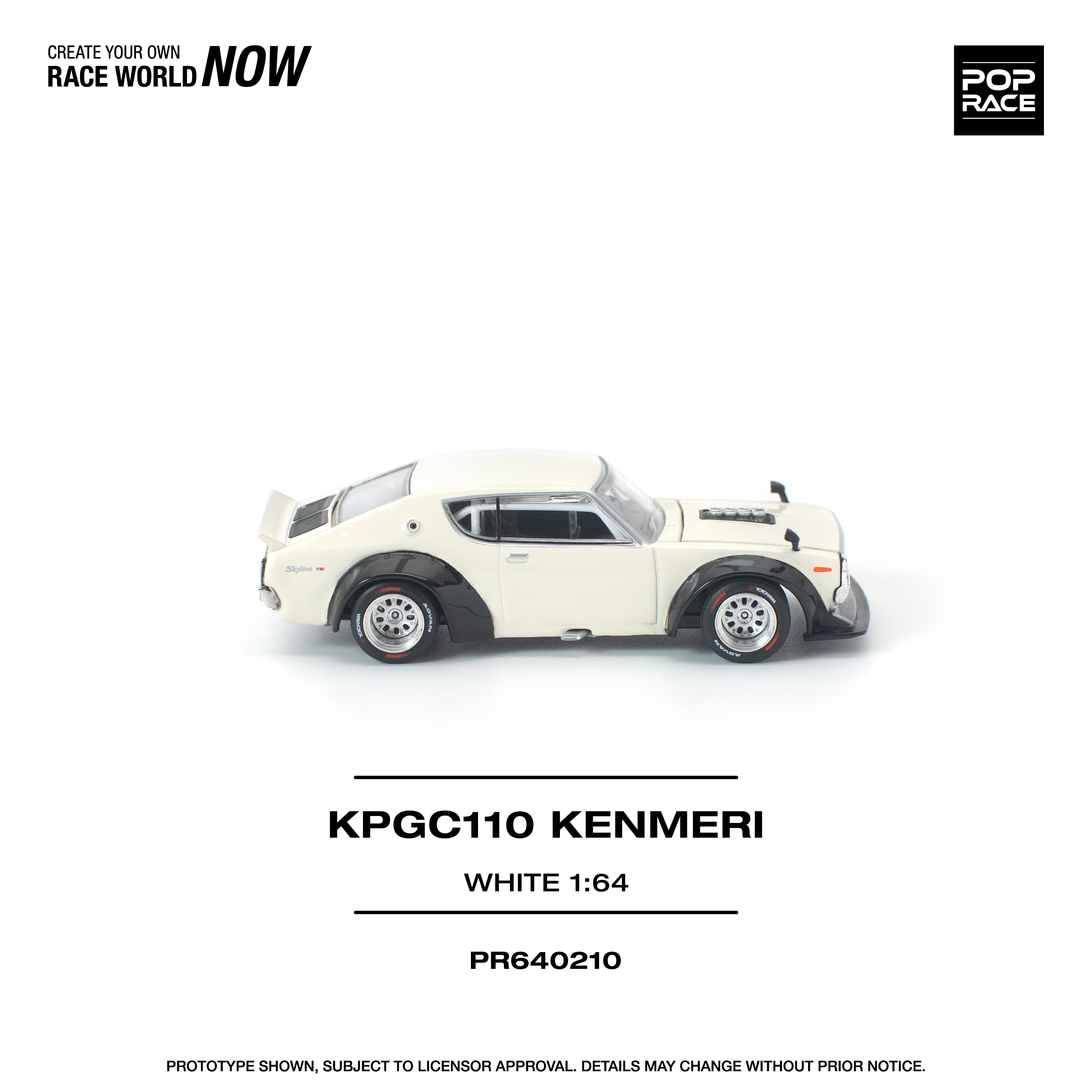 Premium scale diecast model car  – *PRE-ORDER* KPGC110 Kenmeri, 1:64 Scale (White) Collectible