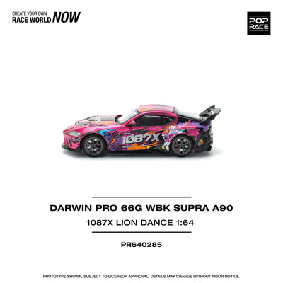 Premium scale diecast model car  – Darwin Pro 66G Wbk Supra A 90-1087X Lion Dance, 1:64 Scale (Pink) Collectible